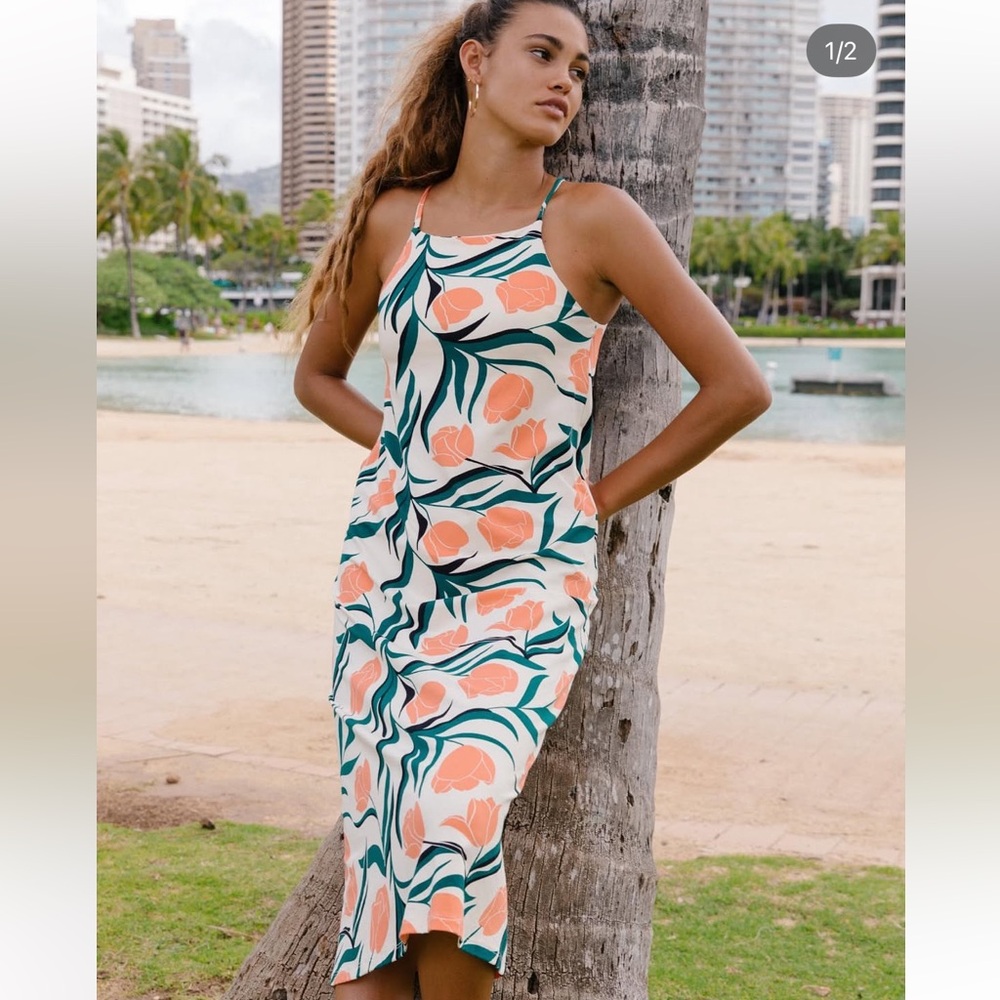 Fighting Eel Lisa Dress Peach Roses knit small NWT modal